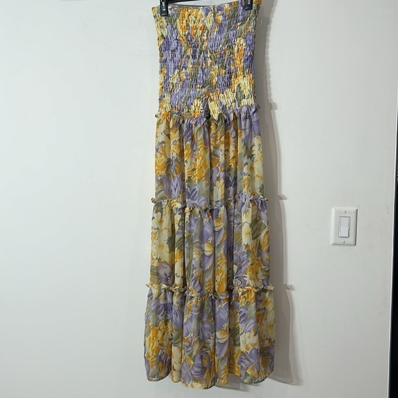 Banjul 2 piece crop top wide leg flowing pants floral print yellow purple medium - Picture 9 of 13